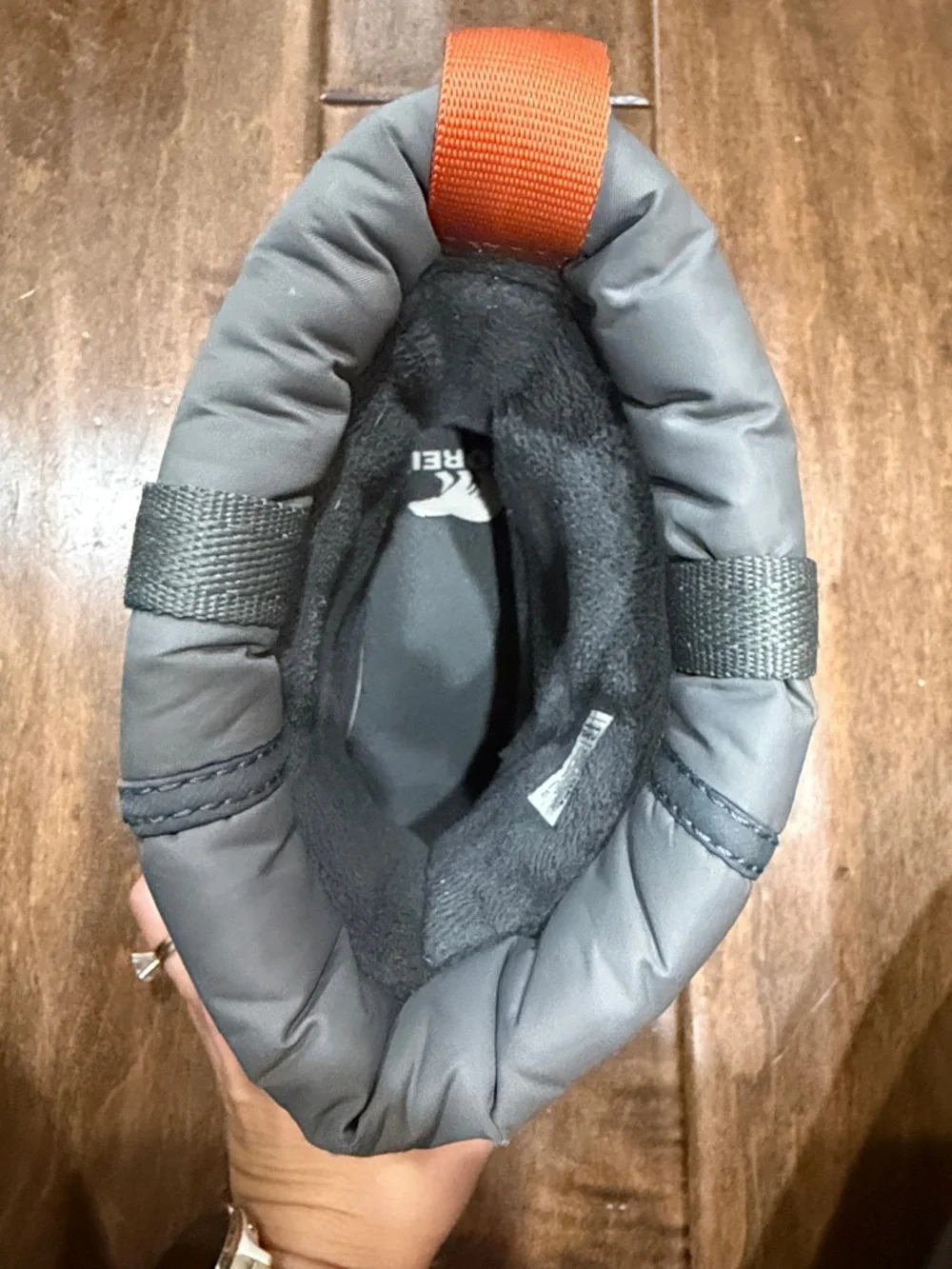 Sorel Kids Gray Winter Boots with Orange Pull Tabs